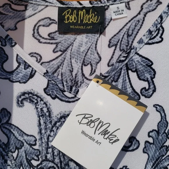 Bob Mackie Wearable Art 3/4 Sleeve V Neck White Gray Black Size Small - Picture 4 of 7